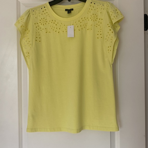 NWT Ann Taylor eyelet cap sleeve cotton top pale citrine - Picture 4 of 8